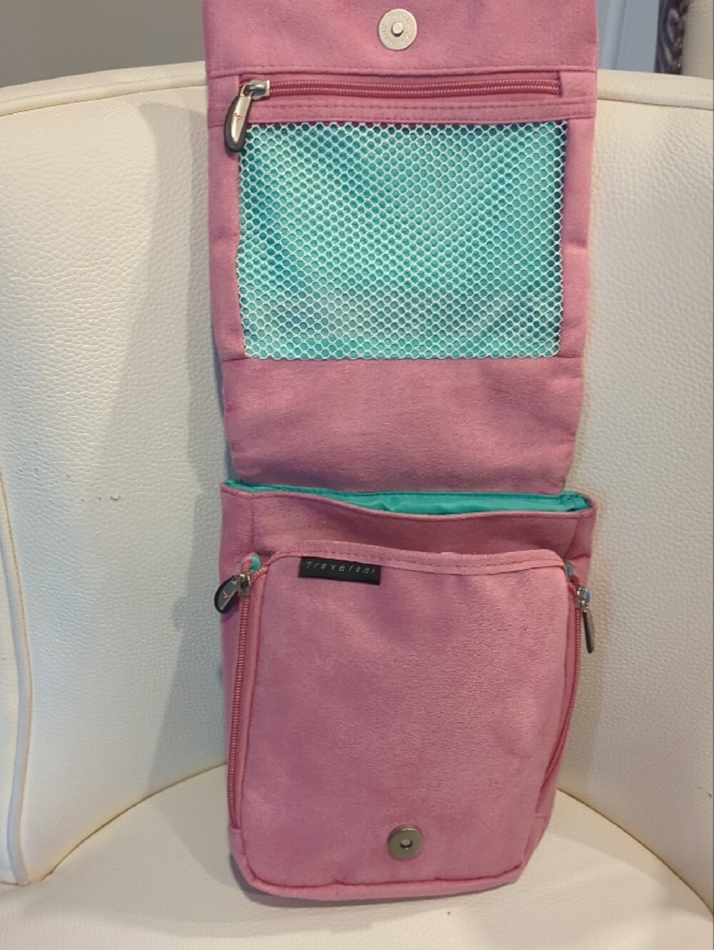 Travelon Pink Suede Crossbody Sling with Brown Strap - Picture 4 of 9